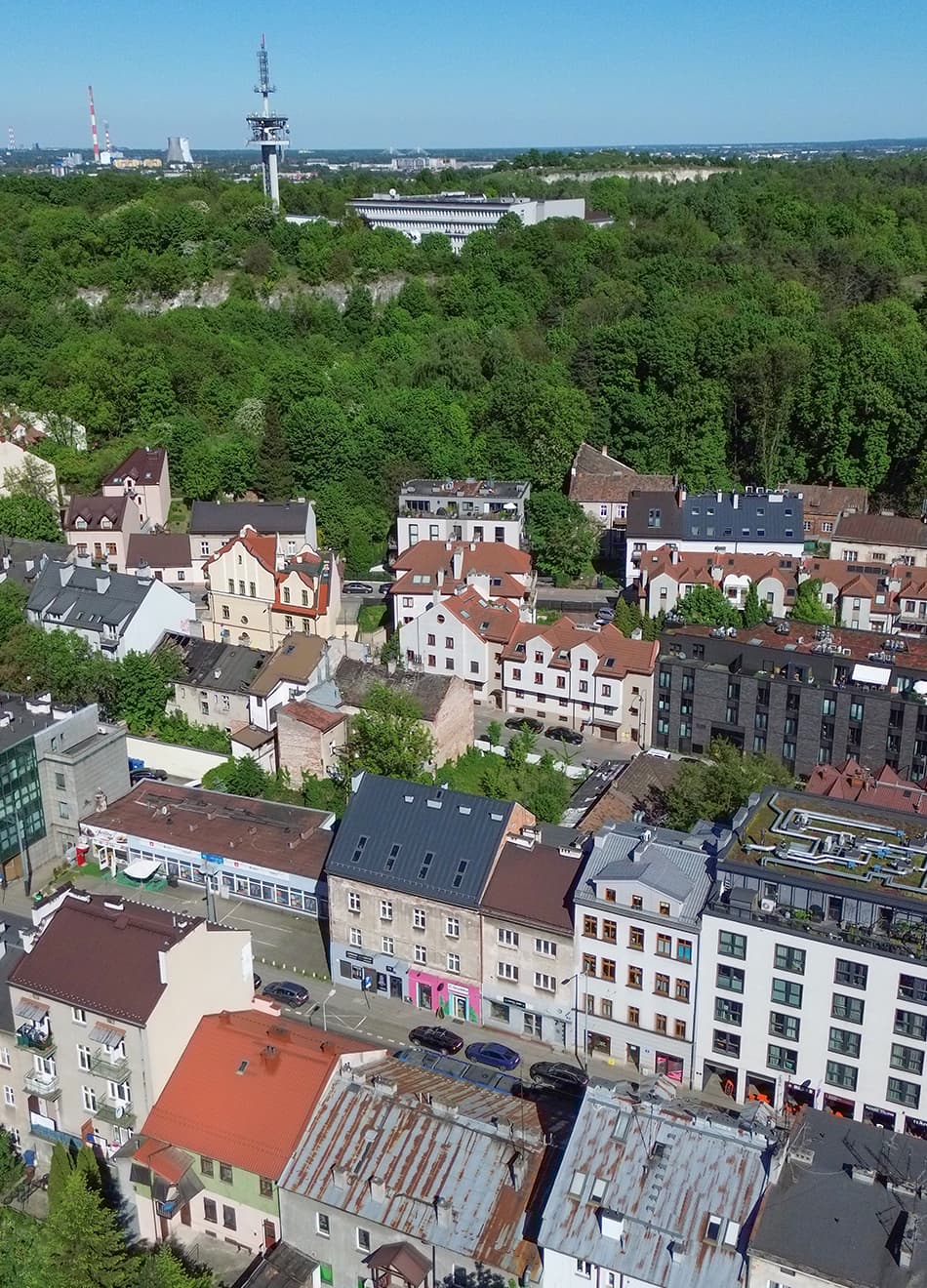 Vertical view of the Kalwaryjska 77 surroundings and the Krzemionki greenery