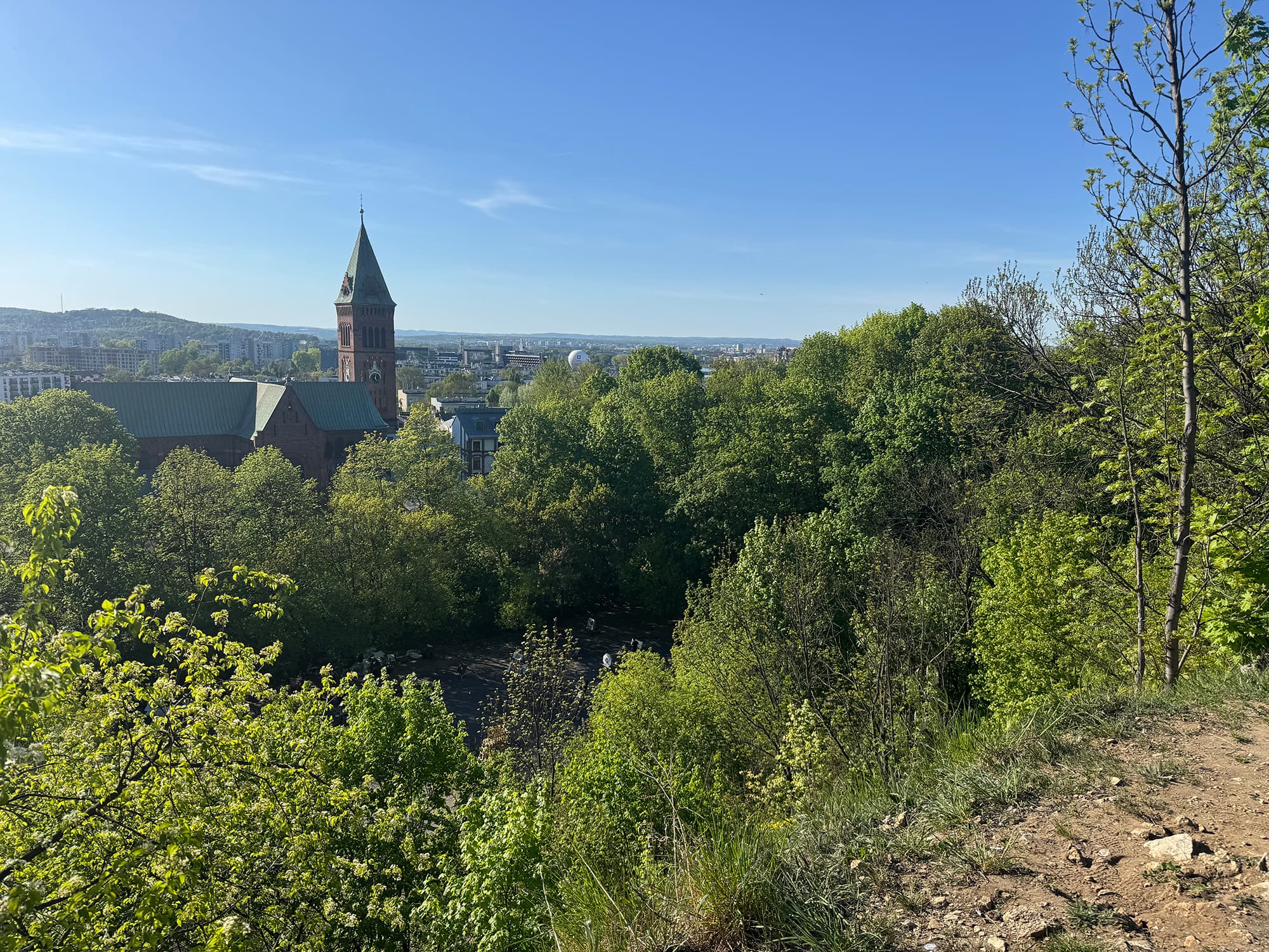 Panoramic view of the Stare Podgórze building fabric and the Krzemionki greenery