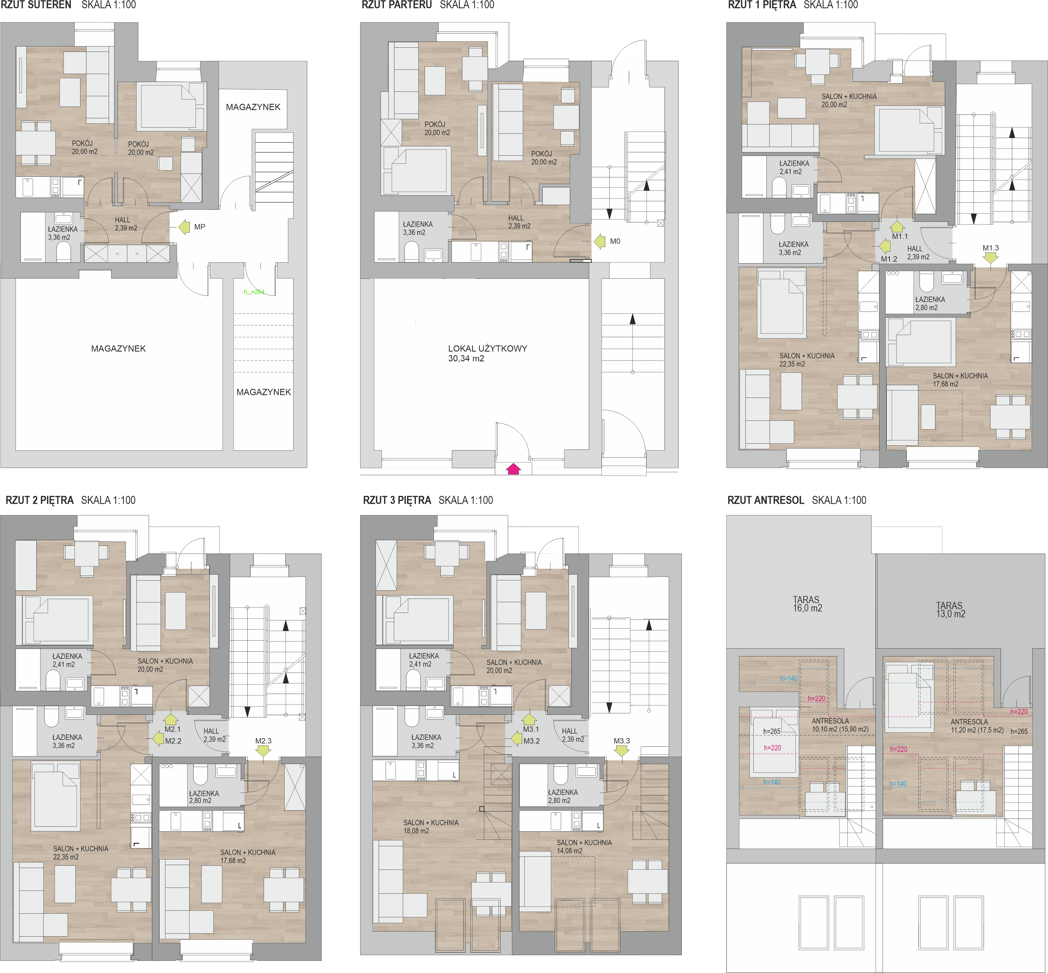 Combined floor plan overview of the apartments at Kalwaryjska 77